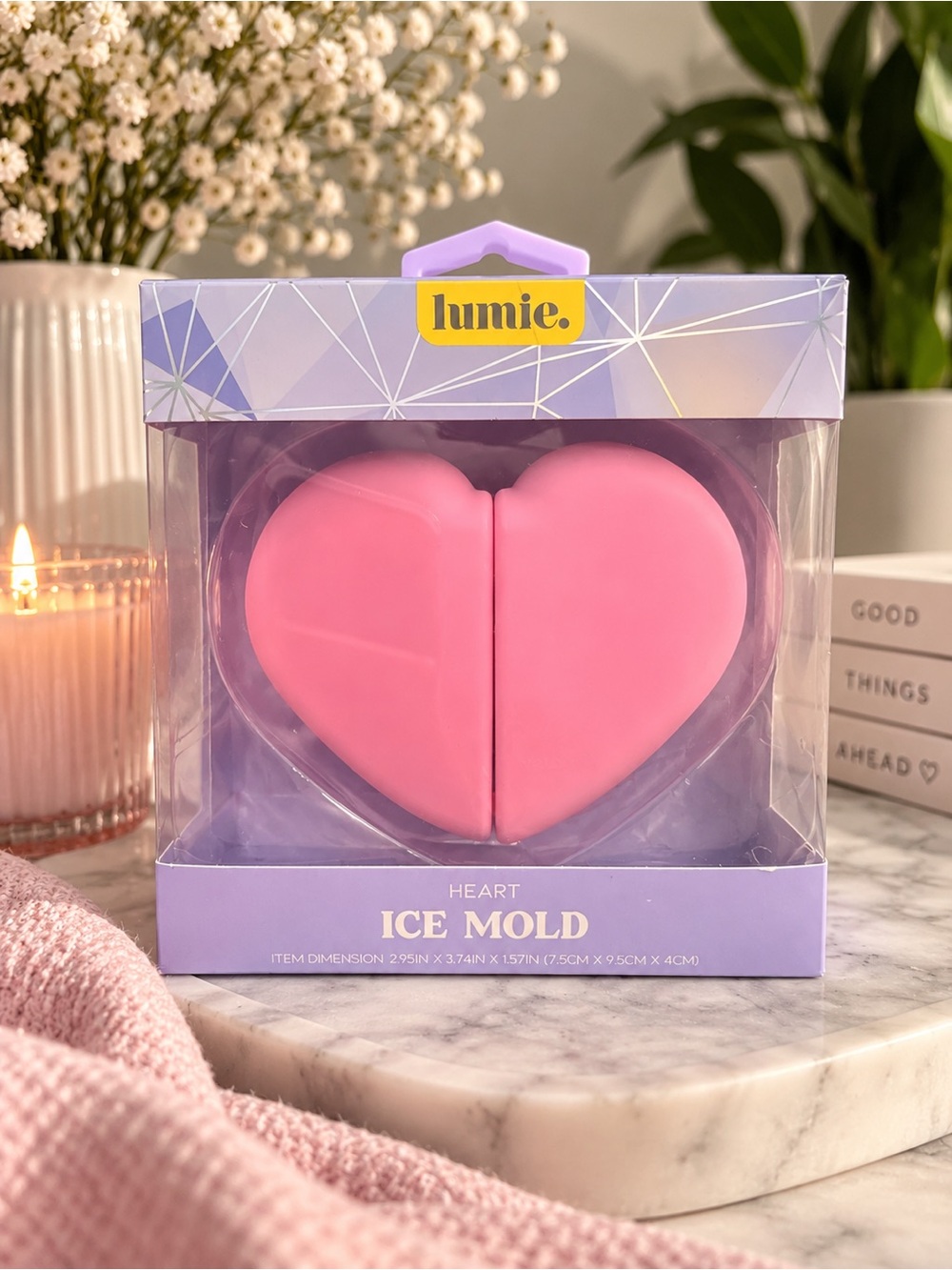 Lumie Heart Ice Mold Facial Skincare Cooling Tool Pink